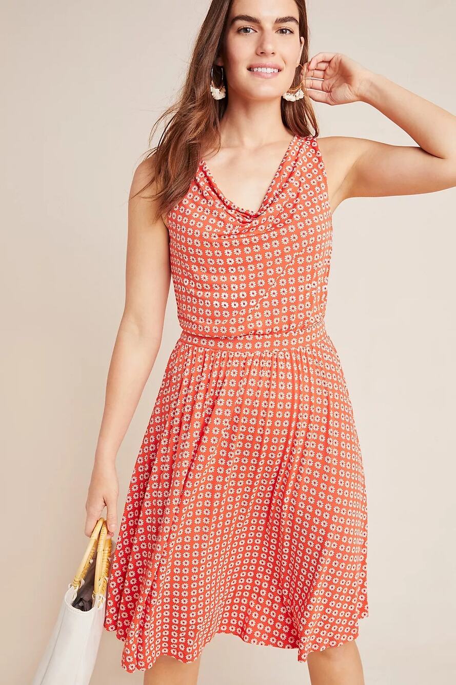 Anthropologie Maeve Brianne Floral Cowl Neck Mini Dress Small Sleeveless A Line